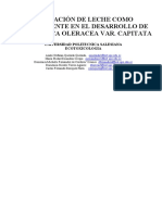 Aplicación de Leche Como Sustituyente en El Desarrollo de La Brassica Oleracea Var. Capitata