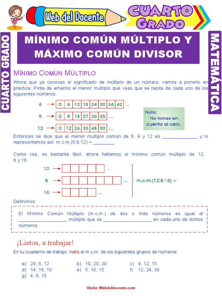 Mínimo Común Múltiplo De 8 Y 5 Mínimo Común Múltiplo y Máximo Común Divisor para Cuarto Grado de Primaria  | PDF | Números | Enseñanza de matemática