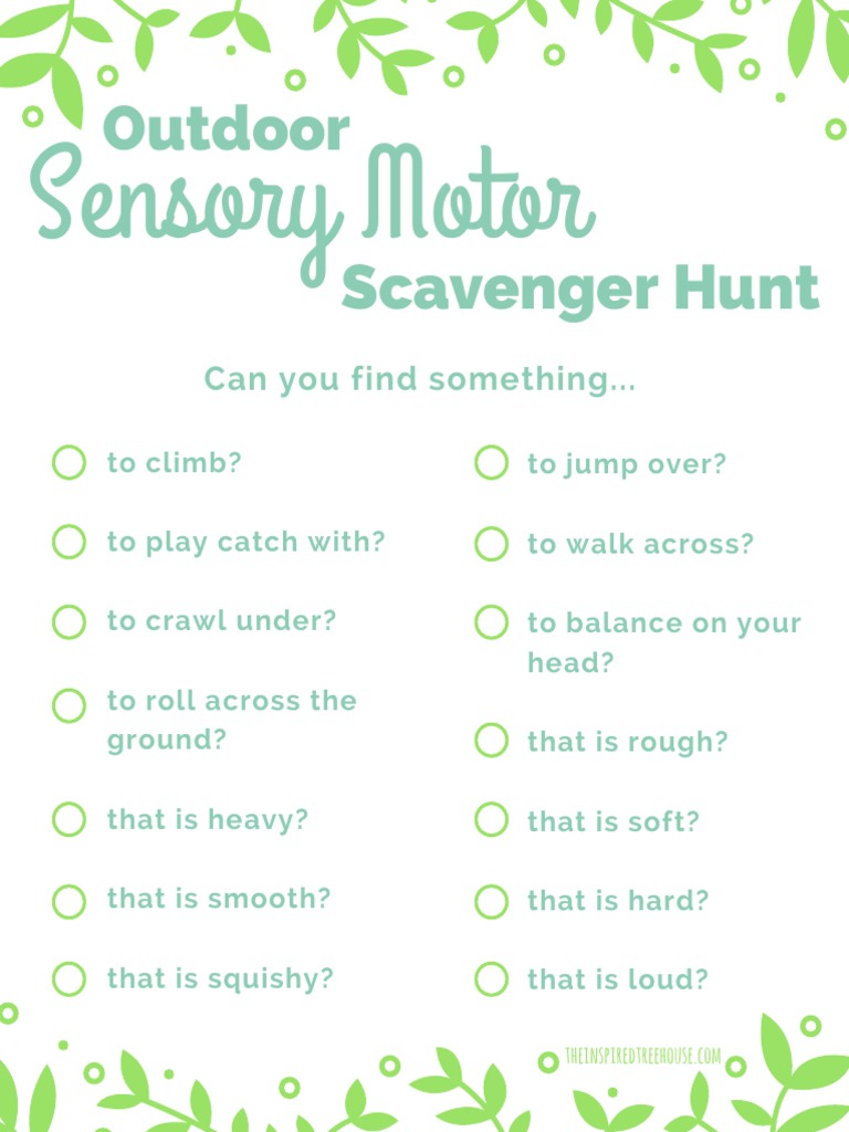Sensory Motor Scavenger Hunt Printable PDF