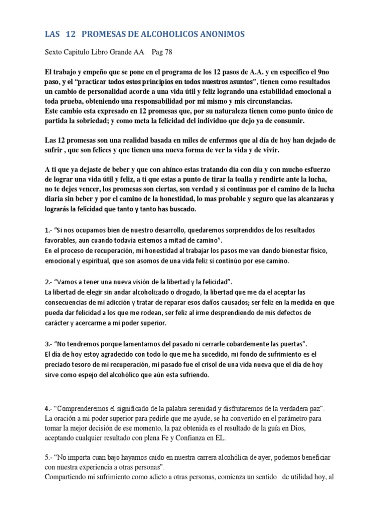 Las Promesas De Alcoholicos Anonimos La Oración Fue Atribuida Al