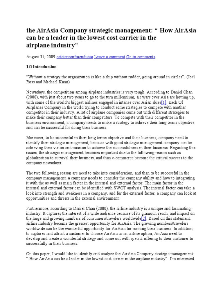 The AirAsia Company Strategic Management | Download Free PDF | Low Cost ...