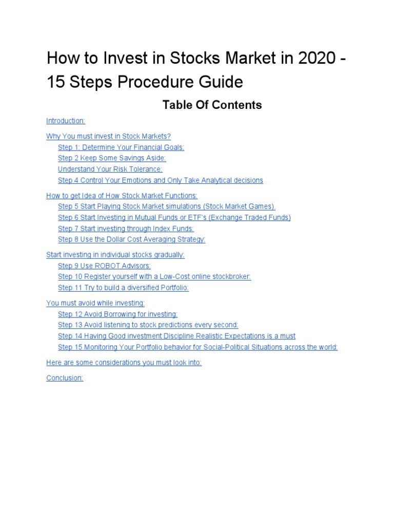 How To Invest in Stocks Market in 2020 15 Steps Procedure Guide With