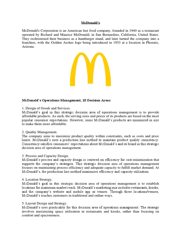 Mcdonald’S Operations Management Strategy – XLYIJJ