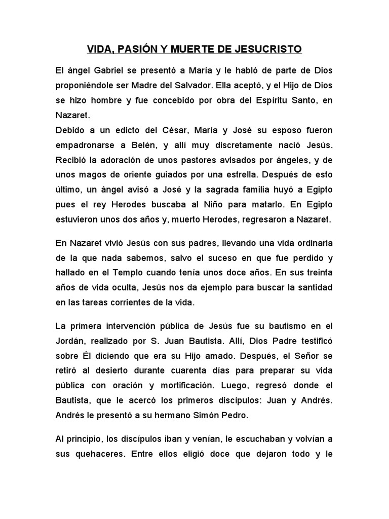 Resumen de la vida y muerte de Jesús | PDF | San José | María, madre de ...