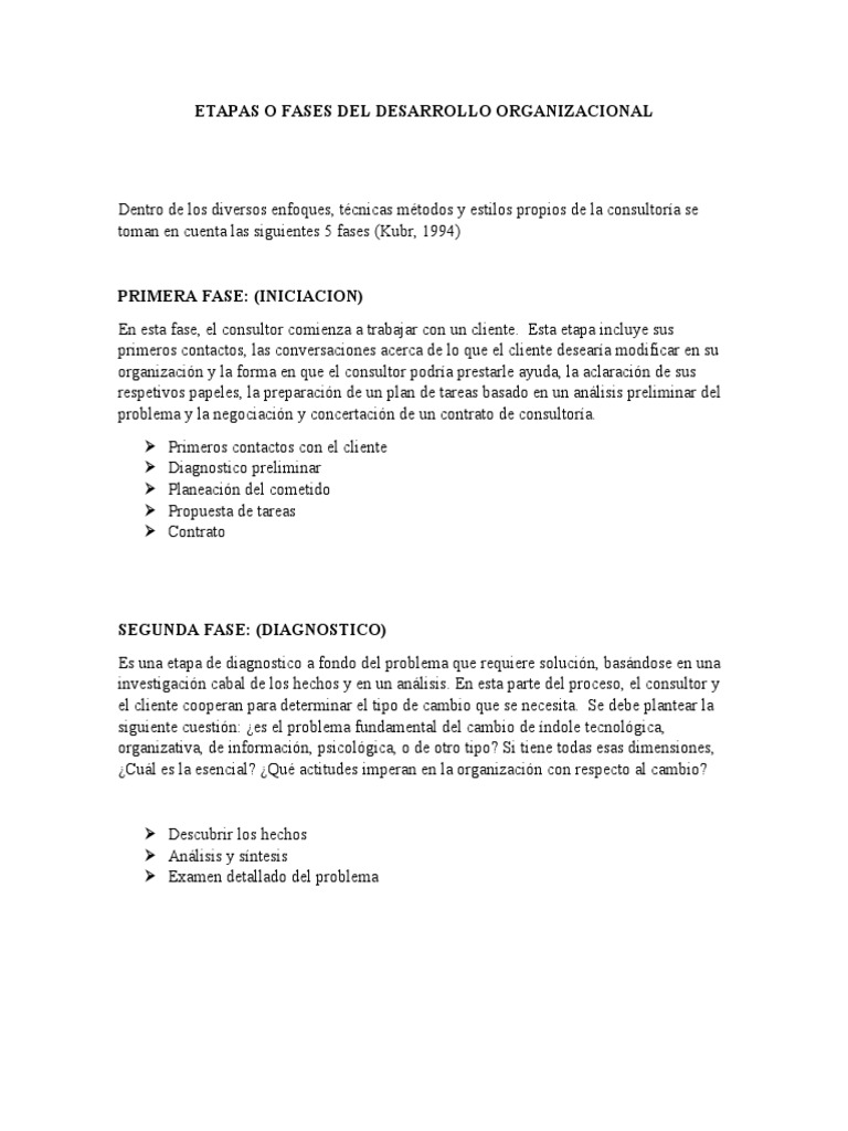 Fases del Desarrollo Organizacional | PDF | Desarrollo organizacional ...