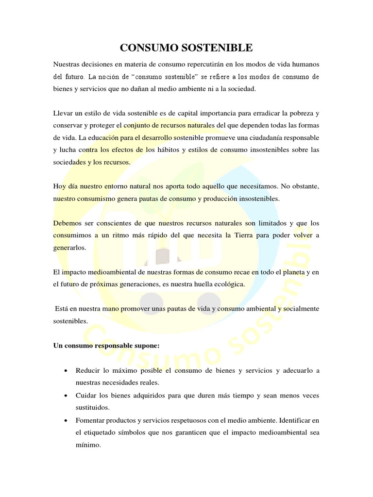 Consumo Responsable Pdf Consumo Economía Sustentabilidad