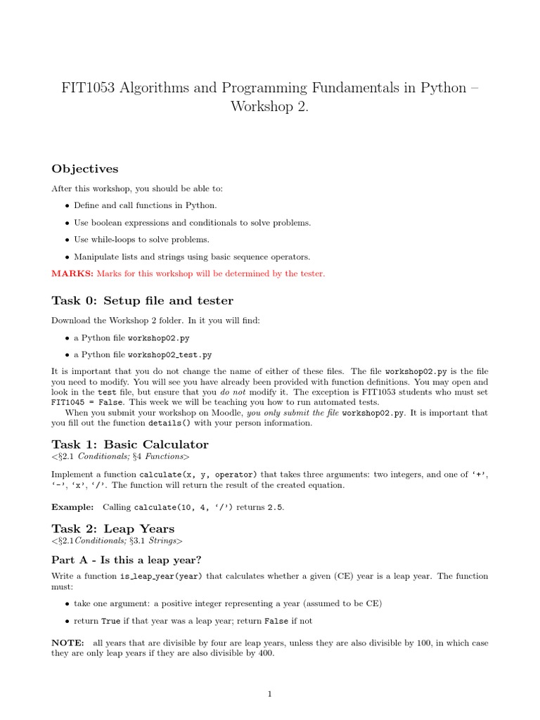 Python Functions and Loops Workshop 2 | PDF | Function (Mathematics ...