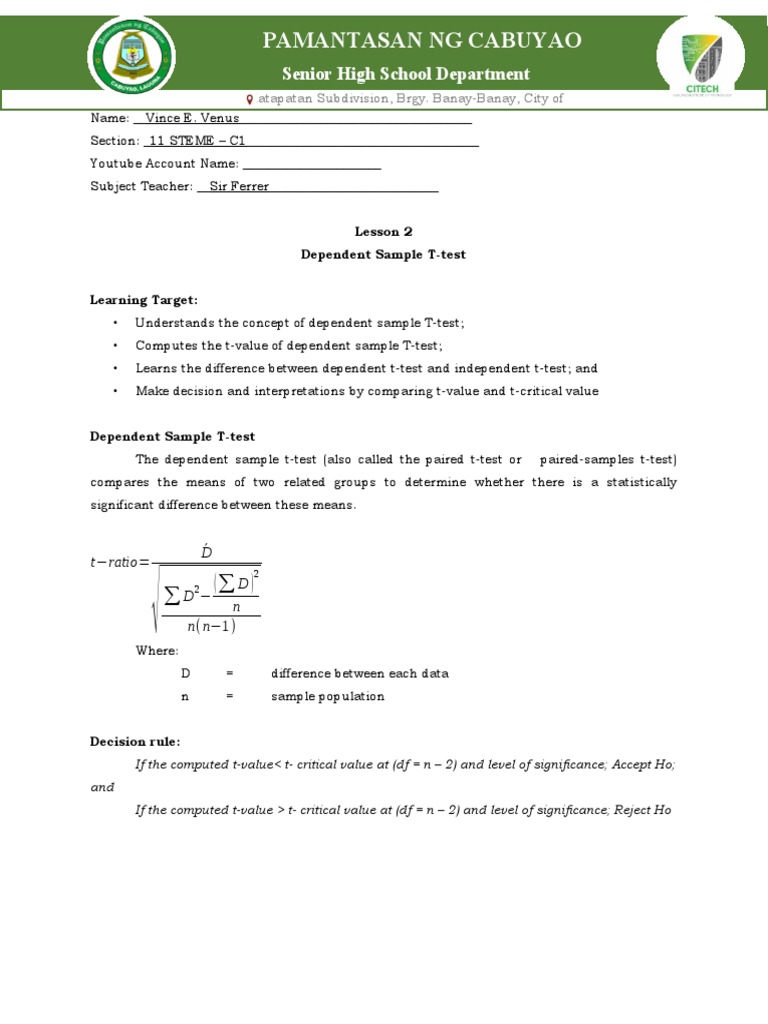 Dependent Sample T-Test Explained | PDF | Student's T Test | P Value