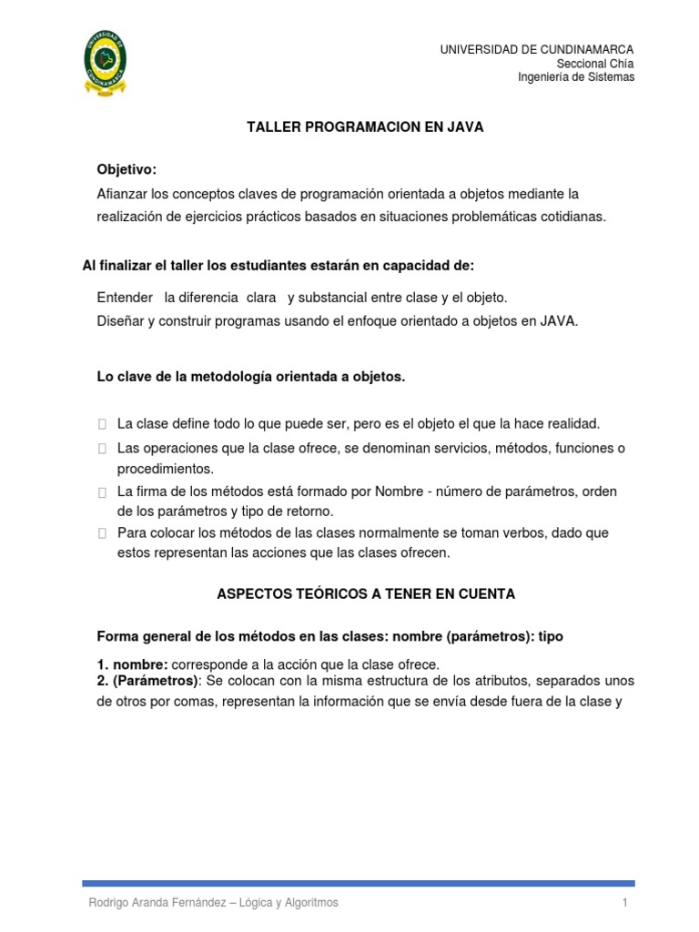 Taller Java | PDF | Objeto (informática) | Programación orientada a objetos