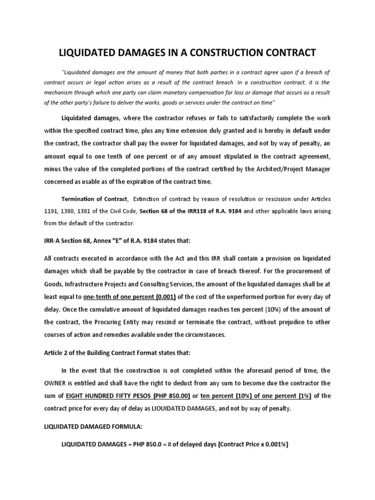 Liquidated Damages in Construction Contracts | PDF | Liquidated Damages ...