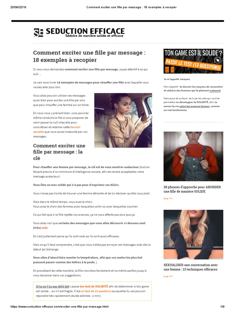 Comment Exciter Une Fille Par Message 18 Exemples A Recopier Pdf Baiser Sein
