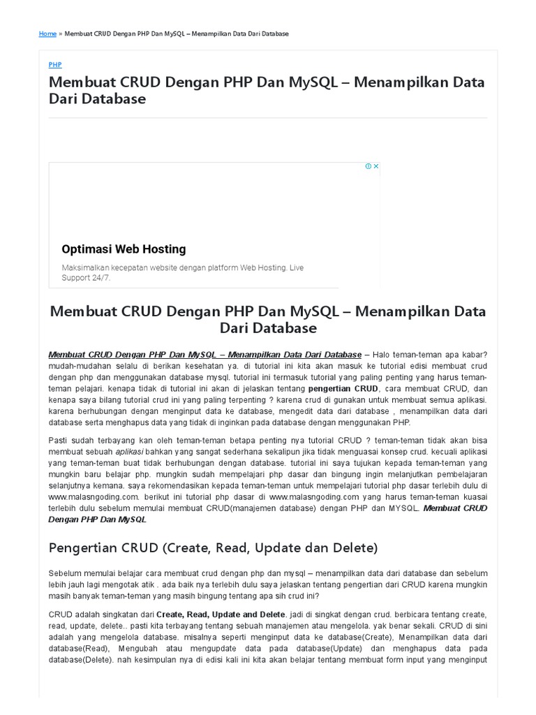 Membuat CRUD Dengan PHP Dan MySQL - Menampilkan Data | PDF