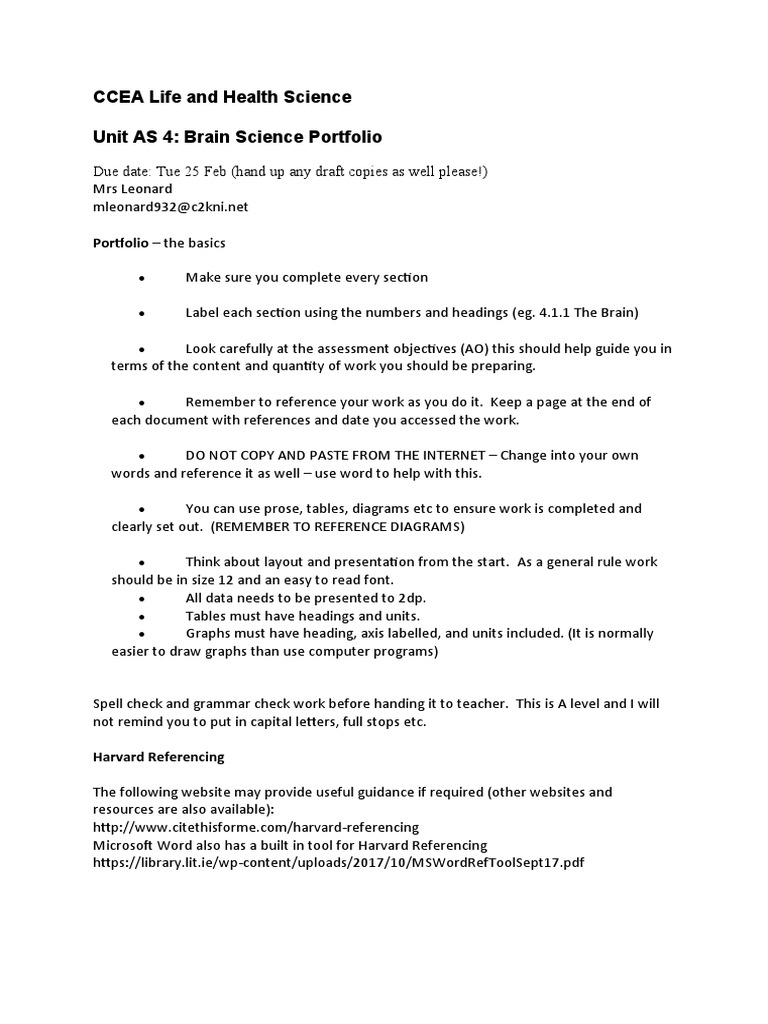 Brain Science Portfolio Guidelines | PDF | Stem Cell | Memory