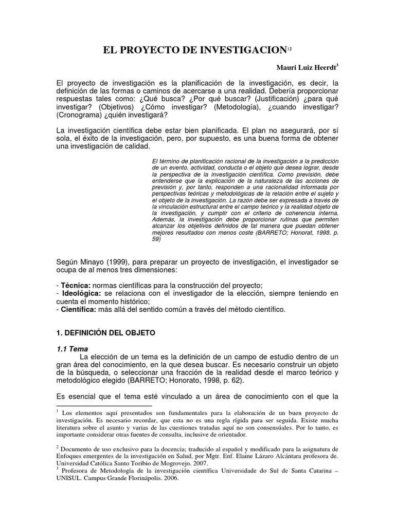Planeamiento y Construccion de Un Proyecto de Investigac PDF | PDF ...