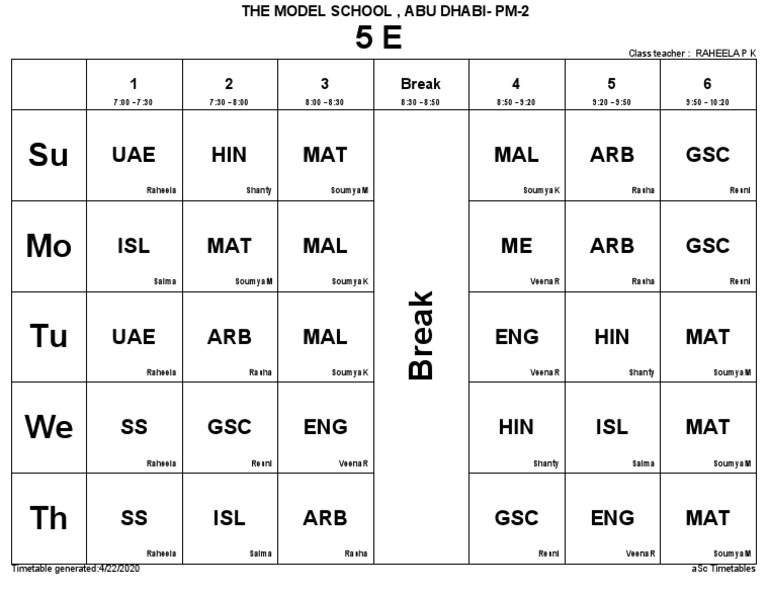 School Timetable for PM-2 Class | PDF