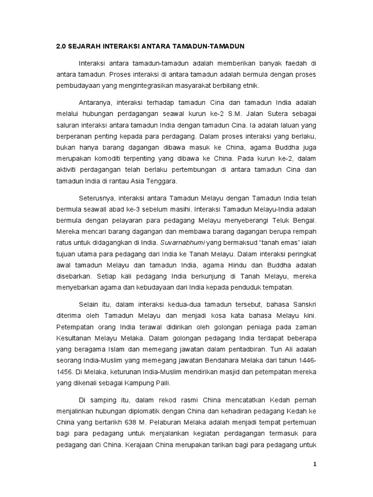 Sejarah Interaksi Antara Tamadun Melayu Cina Dan India 1 Pdf