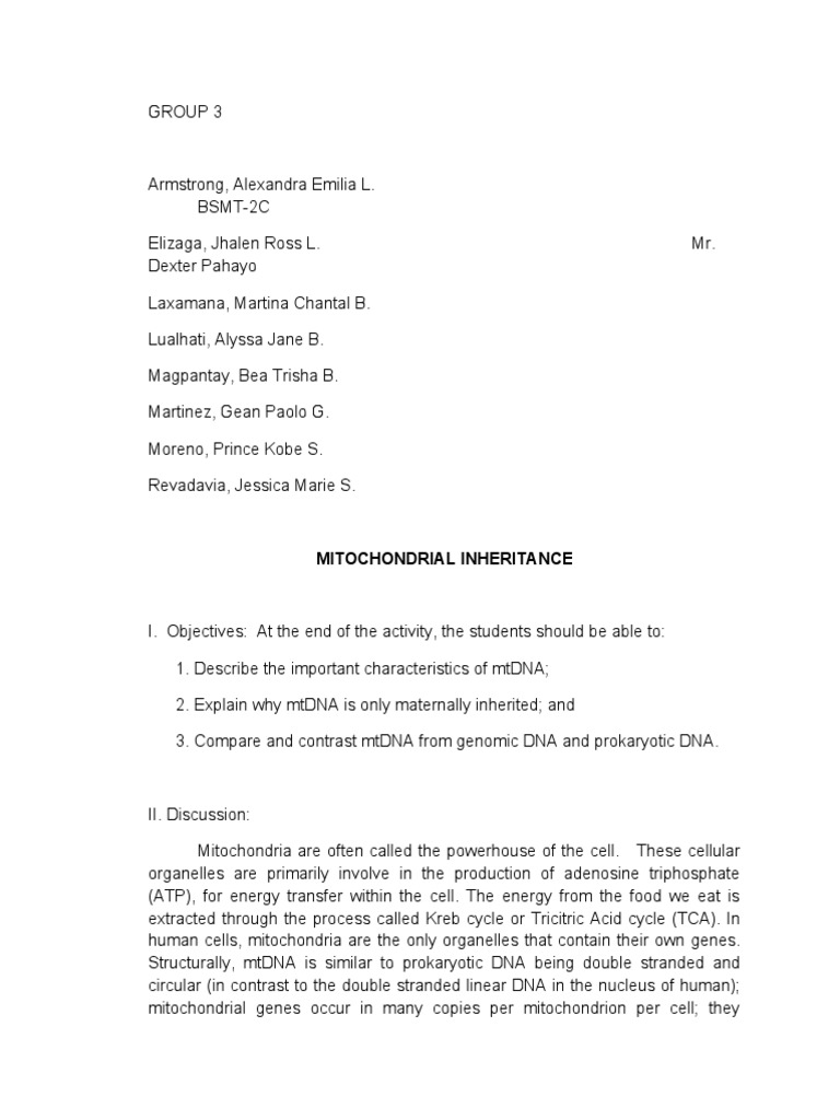 Mitochondrial Inheritance Overview | PDF | Mitochondrial Dna ...