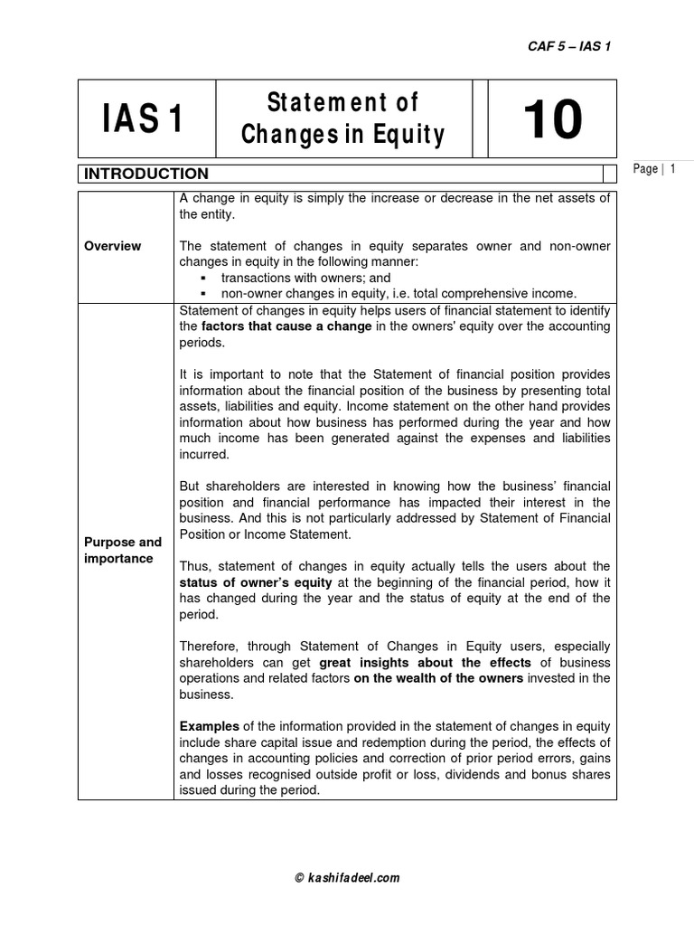 Statement of Changes in Equity: Caf 5 - Ias 1 | PDF | Retained Earnings ...