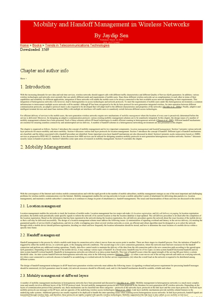 Mobility and Handoff Management in Wireless Networks | PDF | Session ...