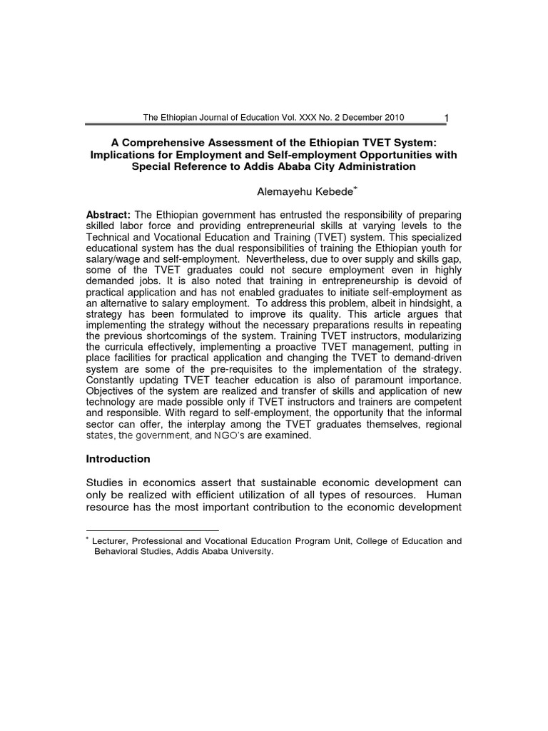 Ethiopian TVET System and Employment Impact | PDF | Vocational ...