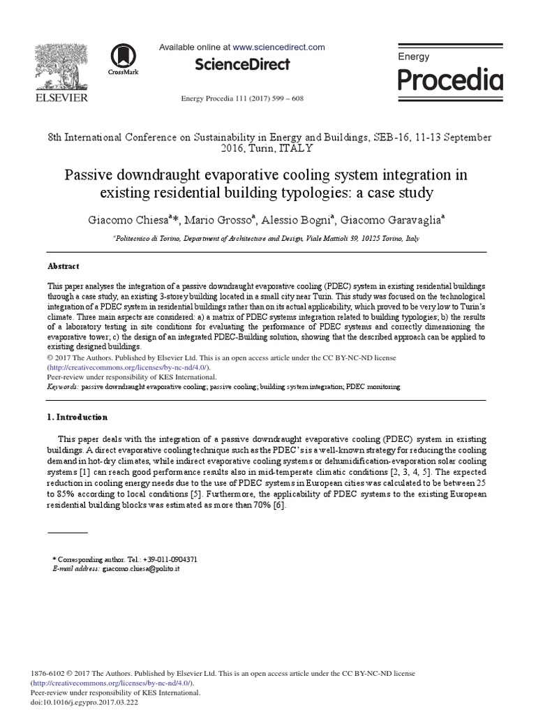 Passive Downdraught Evaporative Cooling System Integration in Existing ...