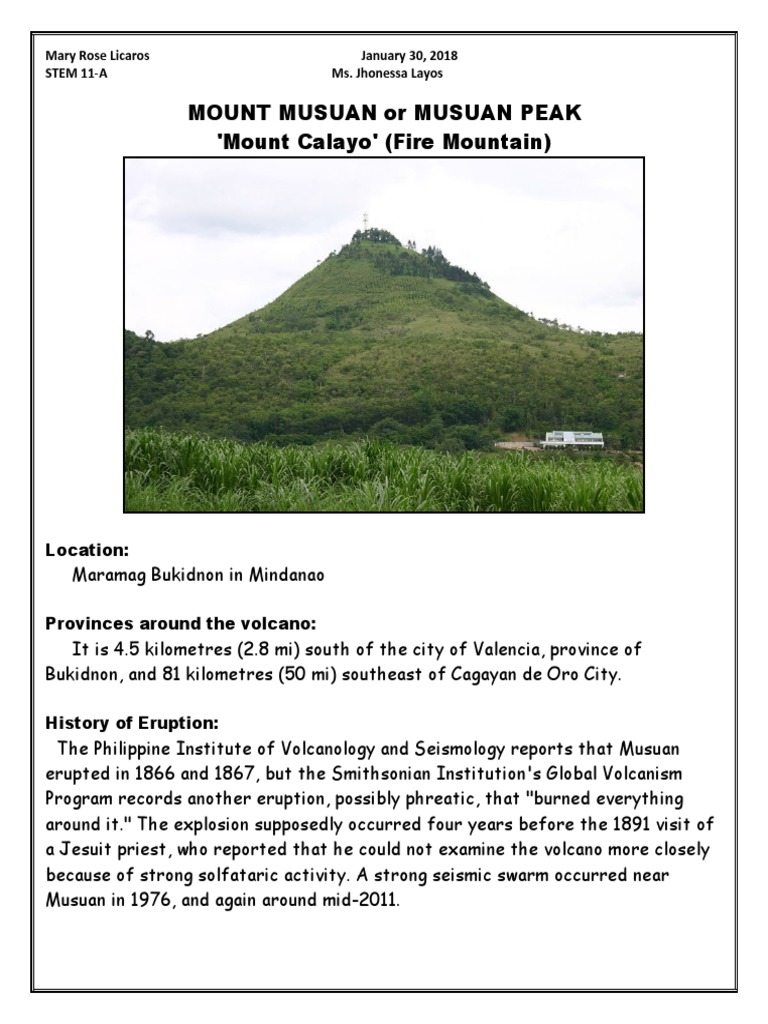 Mount Musuan or Musuan Peak 'Mount Calayo' (Fire Mountain) Location PDF