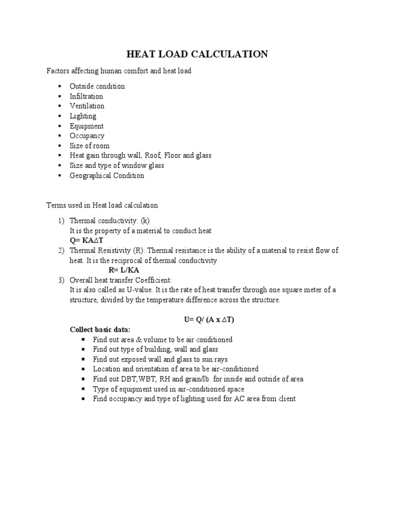 Manual Load Calculation PDF Air Conditioning Heat 