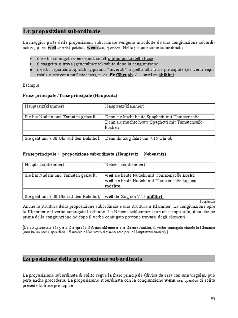 Le Proposizioni Subordinate | PDF