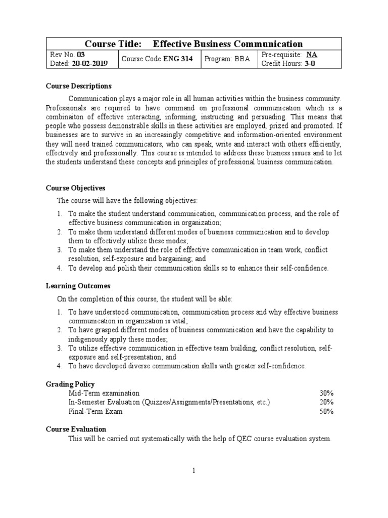 Effective Business Communication Syllabus | PDF | Communication | Human ...