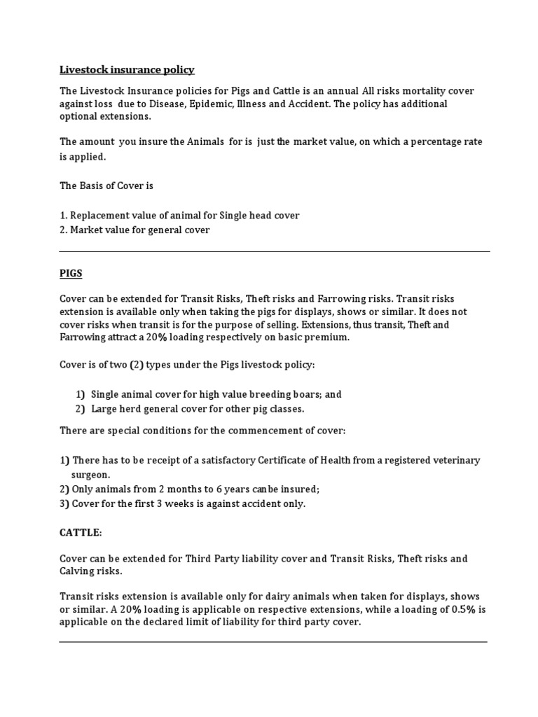 Livestock Insurance Policy Summary PDF