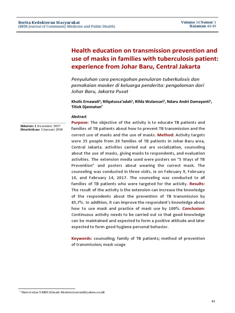 Health Education On Transmission Prevention and Use of Masks in