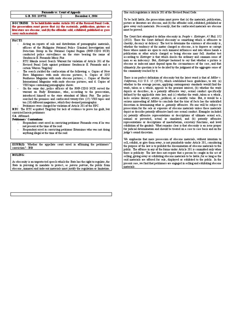 Obscenity Ruling in Fernando Case | PDF | Obscenity | Criminal Justice