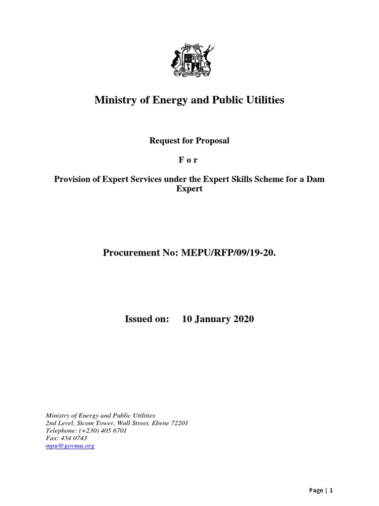 Dam Expert RFP by MEPU Mauritius | PDF | Request For Proposal | Dam