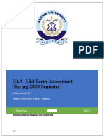 DAA Mid Term Assessment (Spring-2020, Semester) : Muhammad Arif Bahria University Lahore Campus