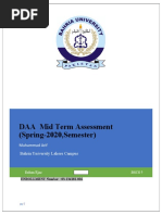 DAA Mid Term Assessment (Spring-2020, Semester) : Muhammad Arif Bahria University Lahore Campus