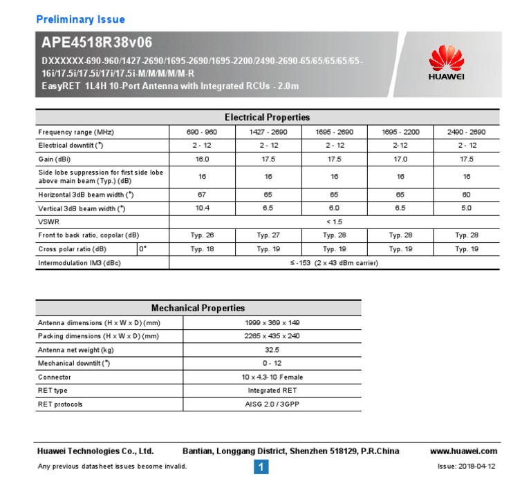 APE4518R38v06 Datasheet | PDF | Antenna (Radio) | Decibel