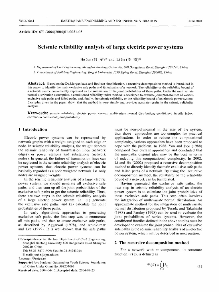 Seismic Reliability of Electric Power Systems | PDF | Reliability ...