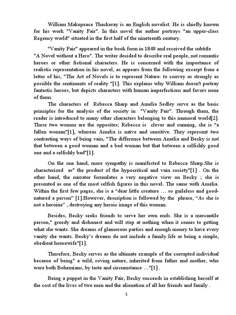 William Makepeace Thackeray Is An English Novelist PDF Vanity Fair