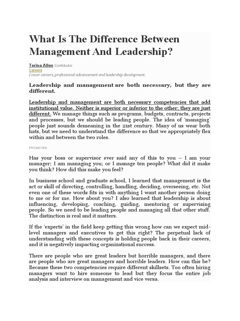 Management vs. Leadership Explained | PDF | Mentorship | Leadership