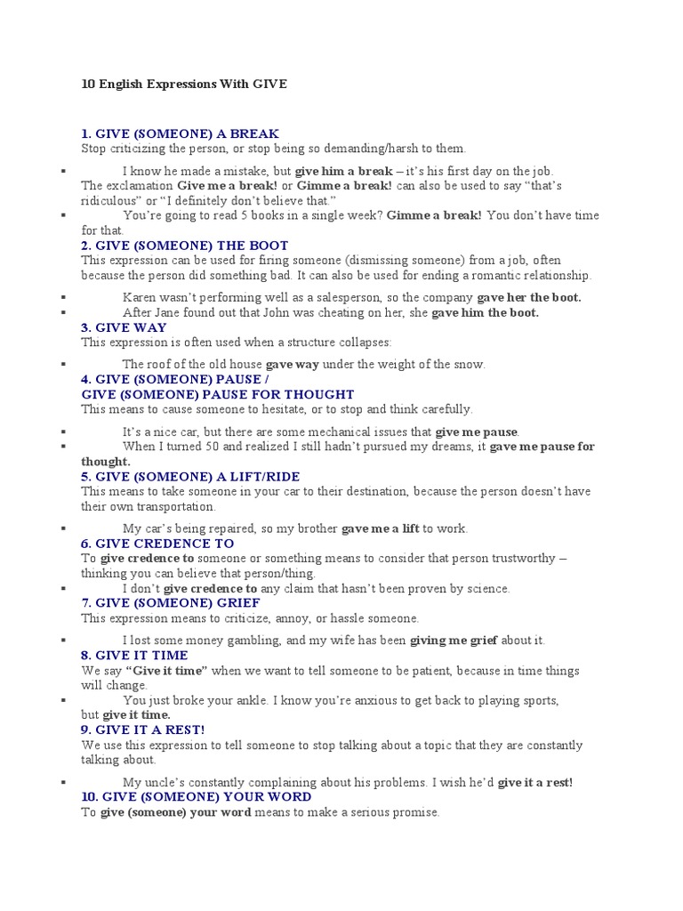 10 Common English Expressions with GIVE | PDF