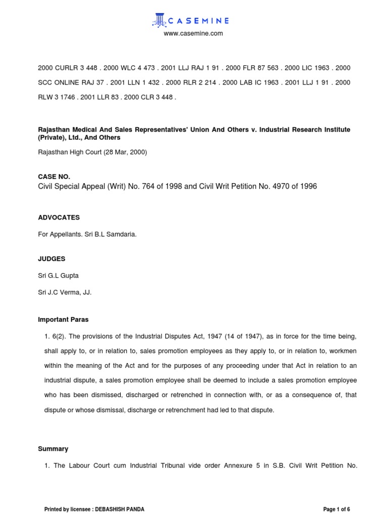 Rajasthan High Court Remands Back Case to Labour CourtcumIndustrial