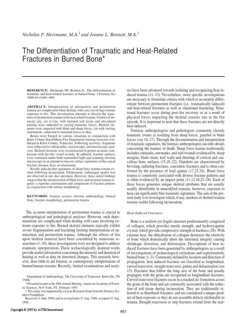 The Differentiation of Traumatic and HeatRelated Fractures in Burned
