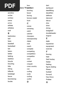 Sports Vocabulary Word List