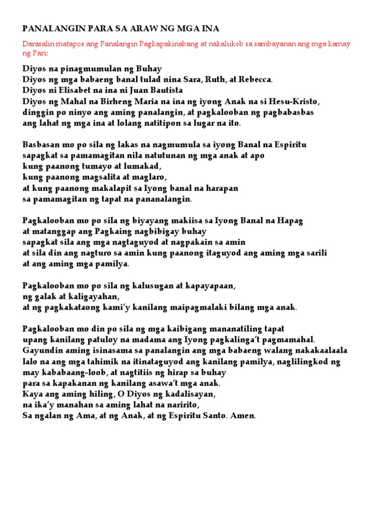 Panalangin para Sa Araw NG Mga Ina | PDF