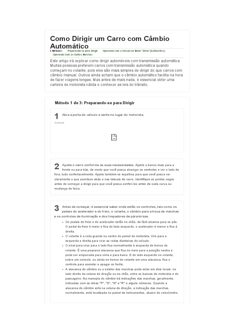 Como Dirigir Carro Automático Passo a Passo | PDF | Carro | Tráfego