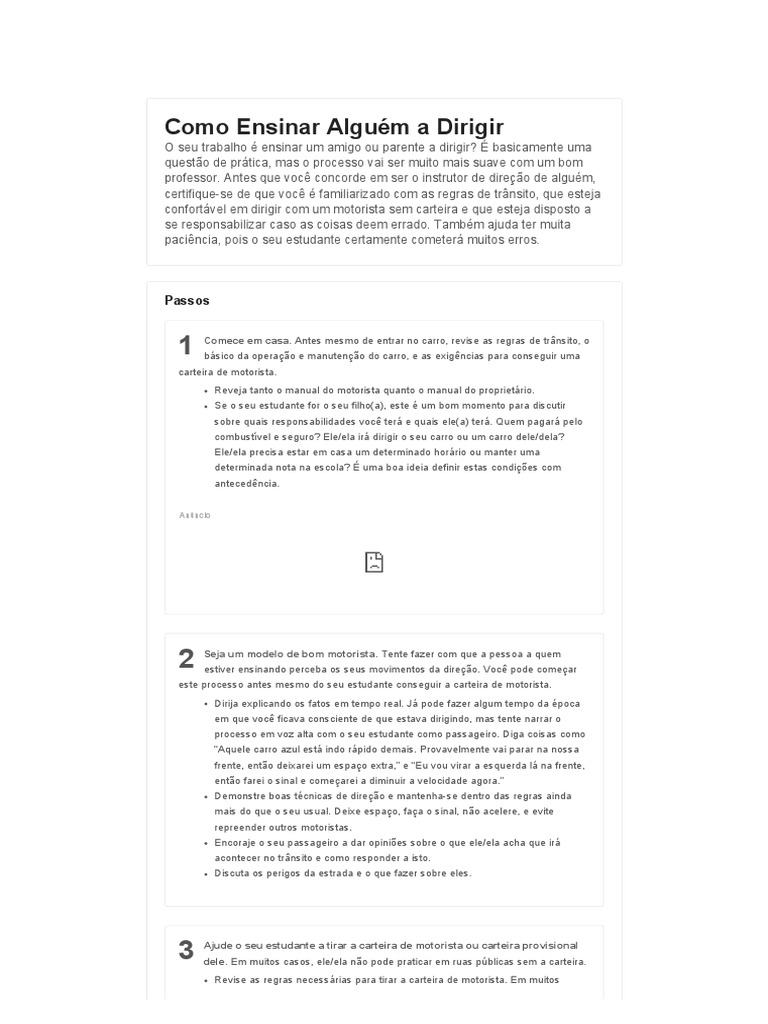 Como Ensinar a Dirigir Passo a Passo | PDF | Tráfego | Carro