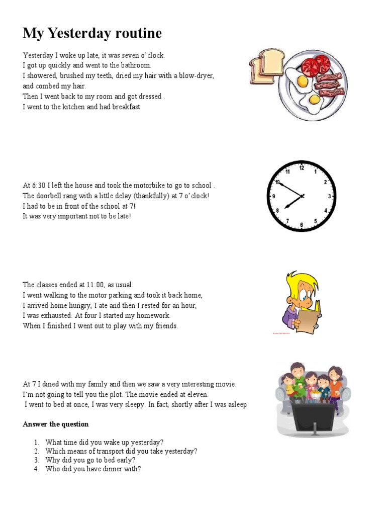 My Yesterday Routine | PDF