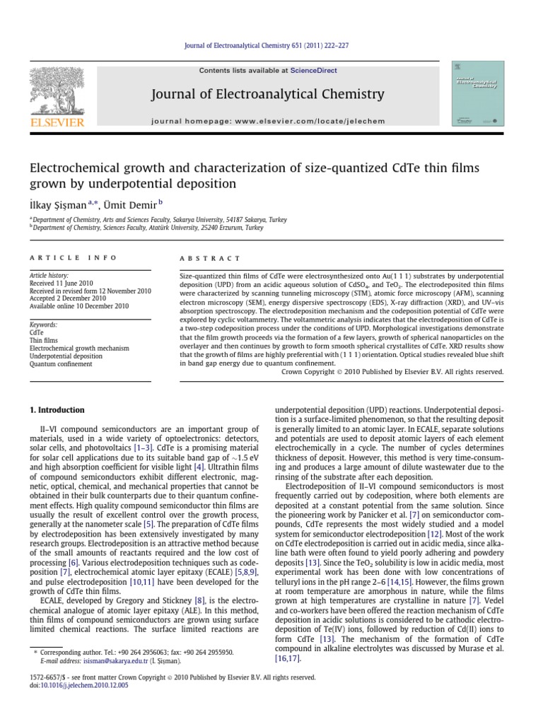 Electrochemical Growth and Characterization of Size-Quantized CdTe Thin ...