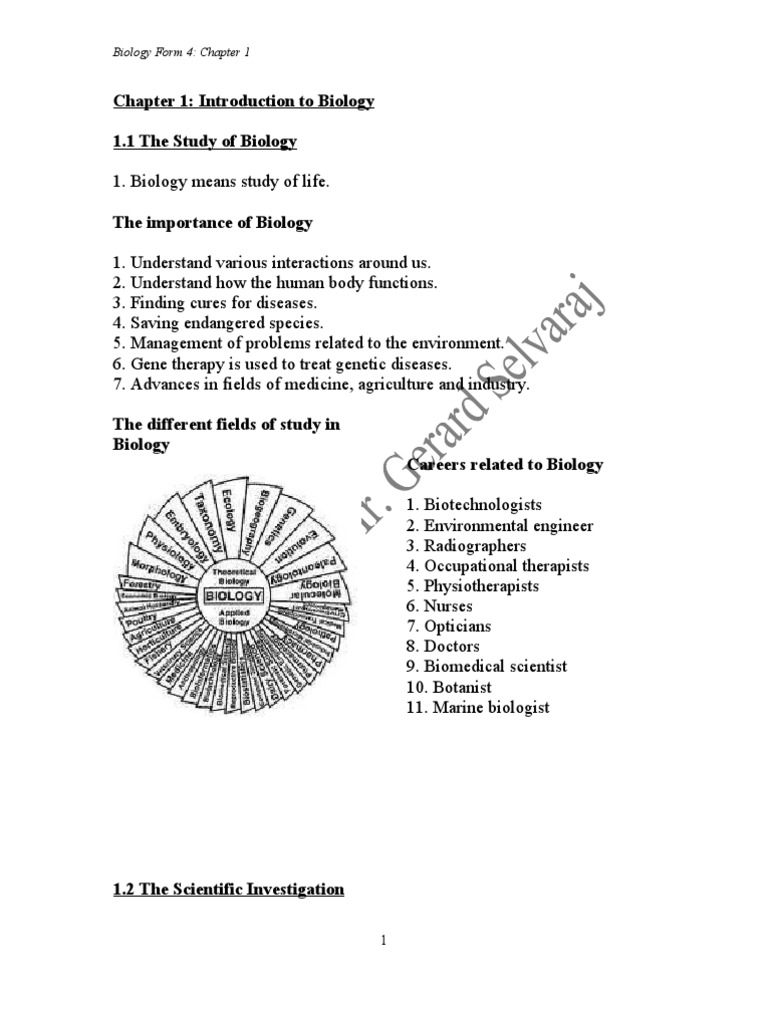 Form 4 Biology Chapter 1 Overview | PDF | Biotechnology | Biology
