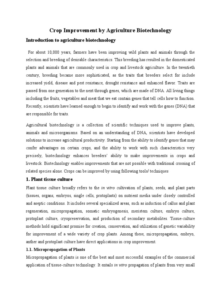 Biotechnology Techniques in Crop Improvement | PDF | Plant Breeding ...